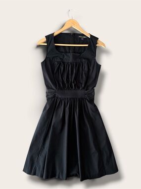 Brooks Brothers Black Sleeveless Cotton Midi Dress Pockets Belt Size 4